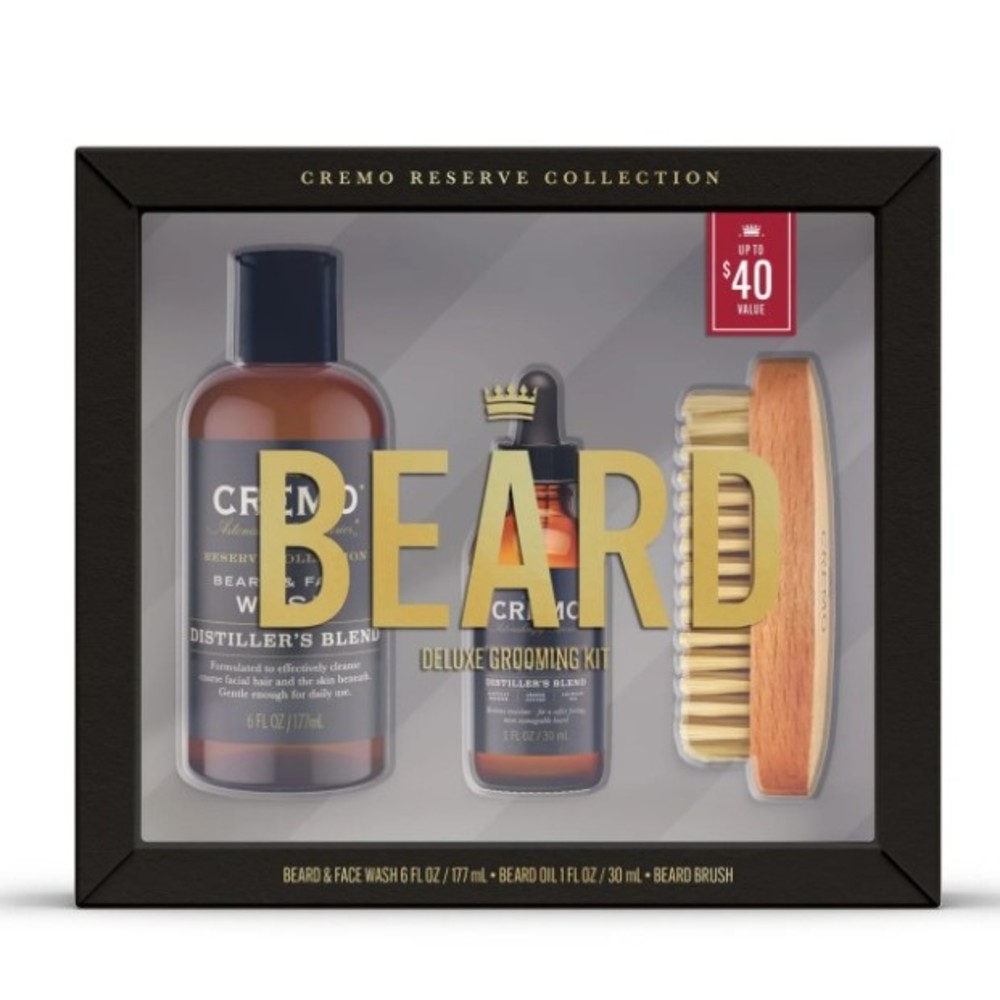 Cremo Reserve Collection Distillers Blend Beard Face Wash Oil Brush Beard Kit